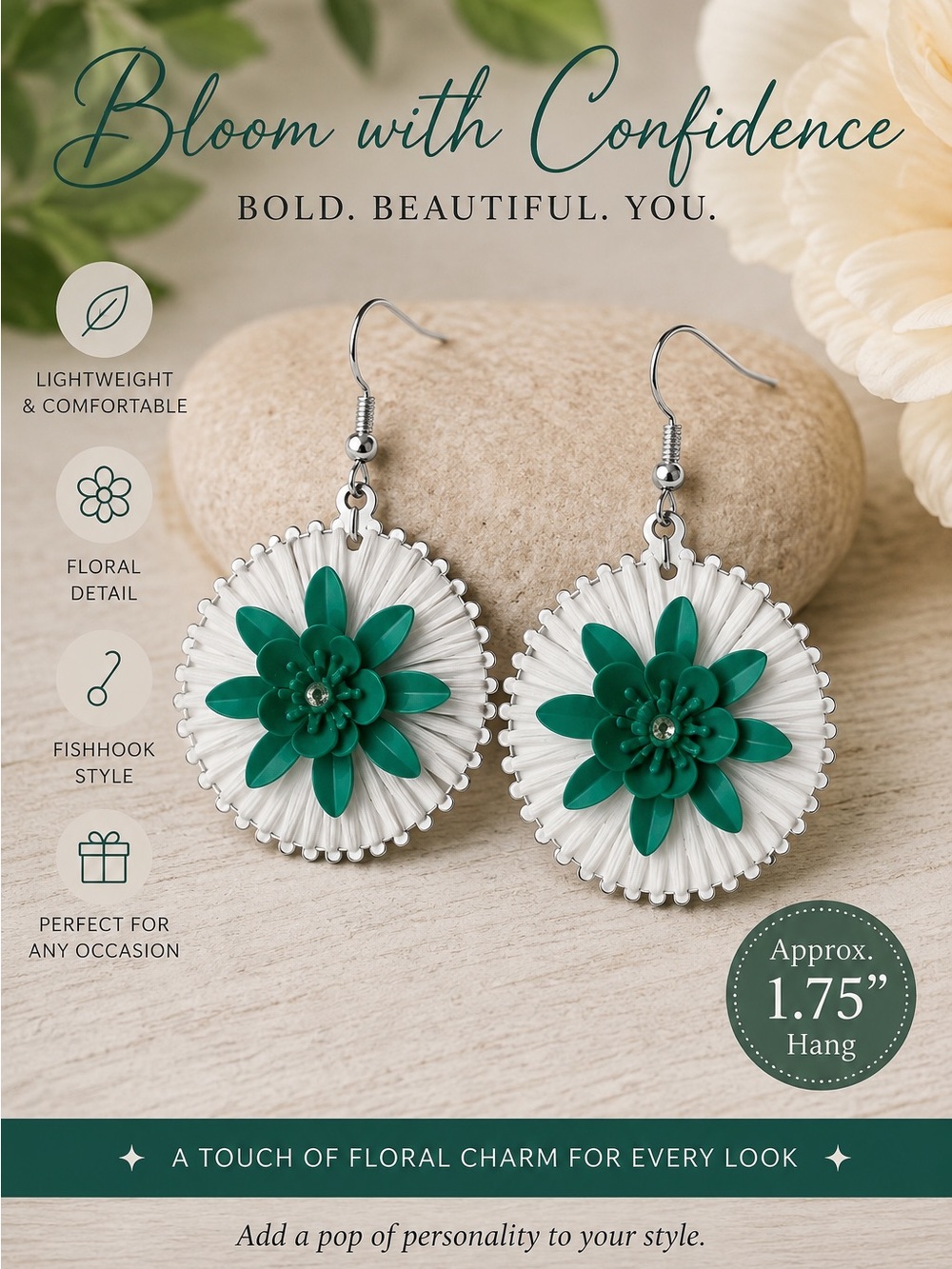 paparazzi White and Green Floral Disk Earrings